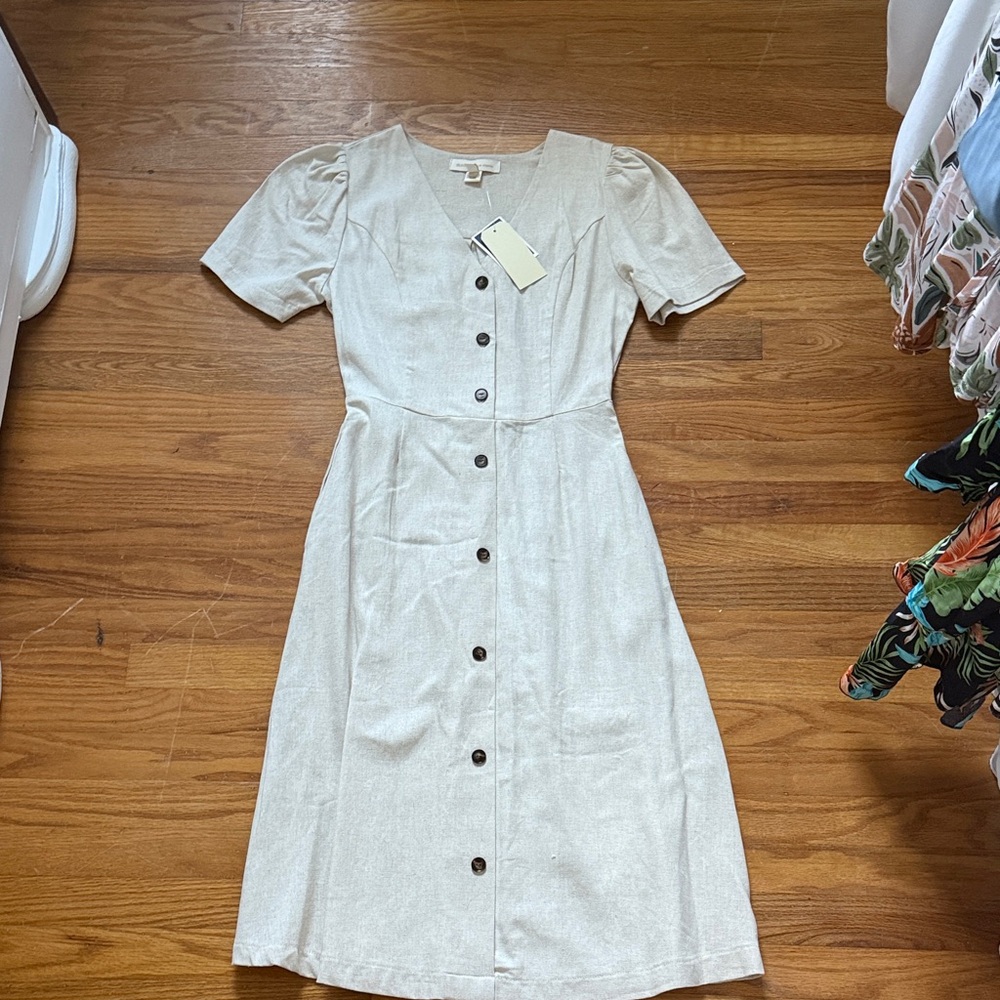 Monteau Cream Button-Front Midi Dress